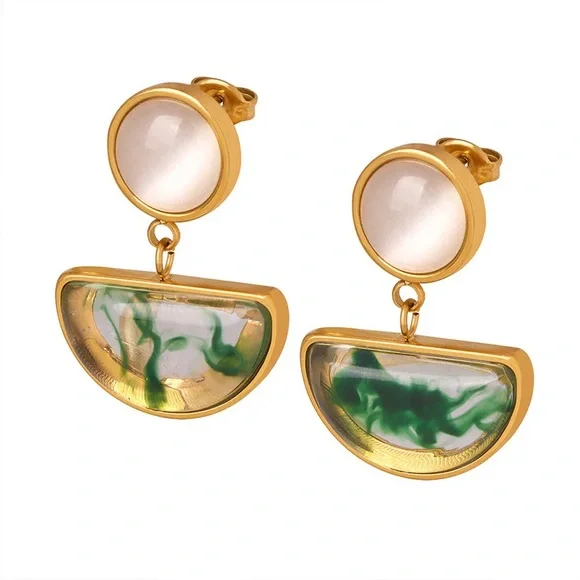TWO PAIR FOR $55💎*Unique Abstract 18K Gold Plated Resin Drop Earrings*ML - Picture 3 of 11